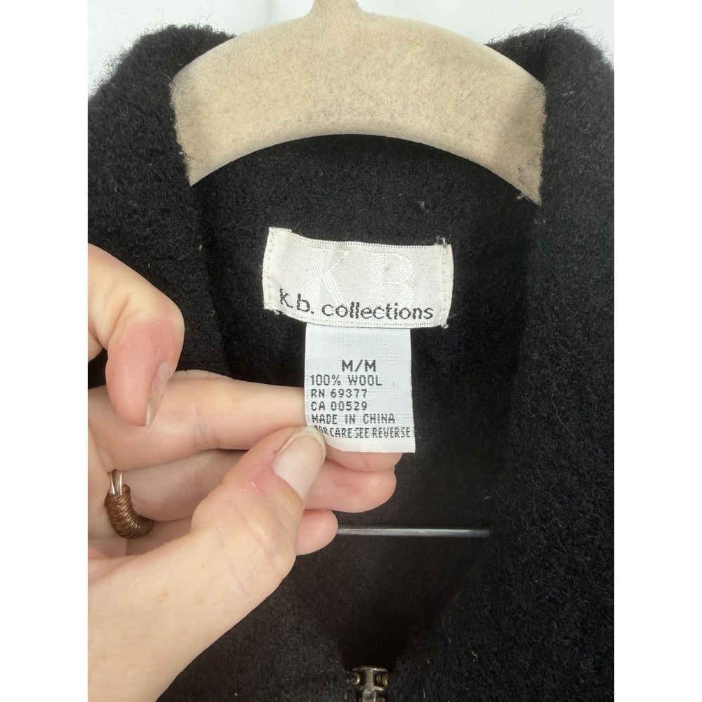 VTG K.B Collection Y2K 100% Wool Zip Sweater Vest Women M Black Crop Boiled Wool - Picture 3 of 7